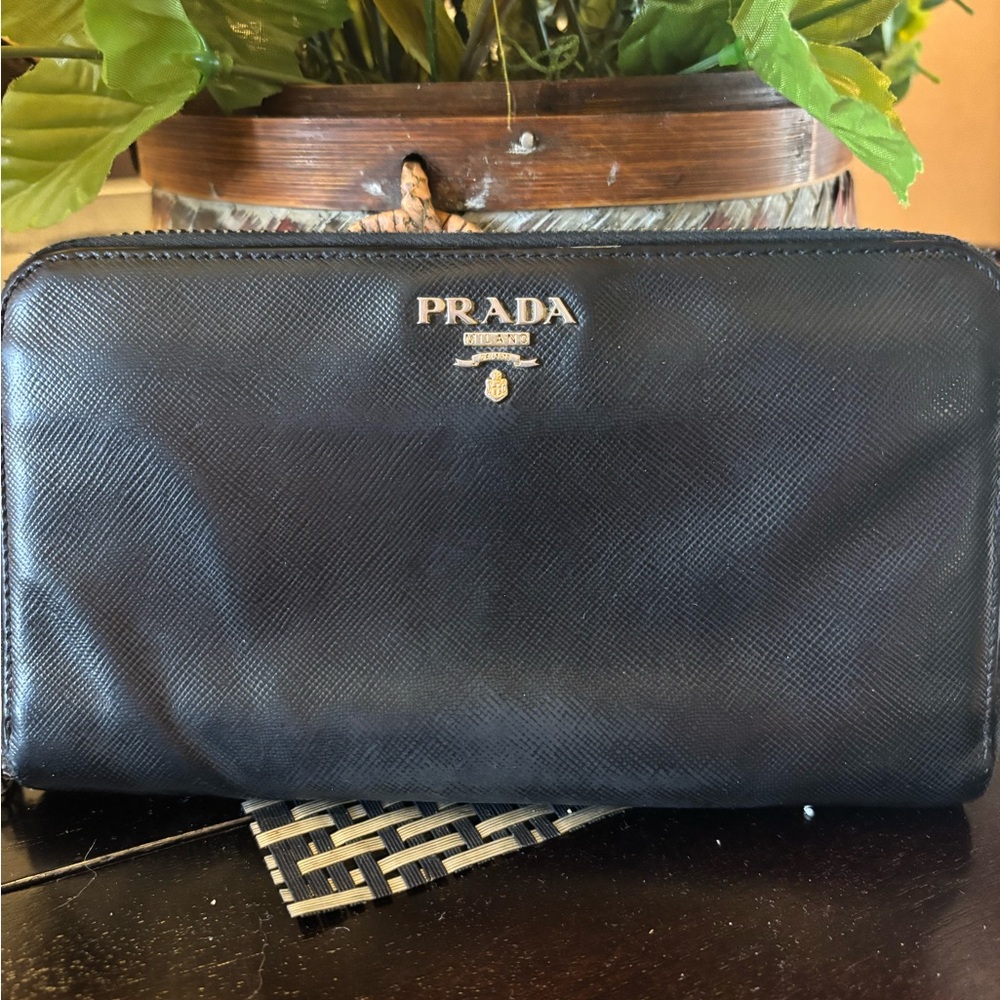 Prada Black Zip Around Wallet
